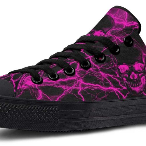 Pink Lightning Skull Art Low-Top Sneakers - Edgy Streetwear